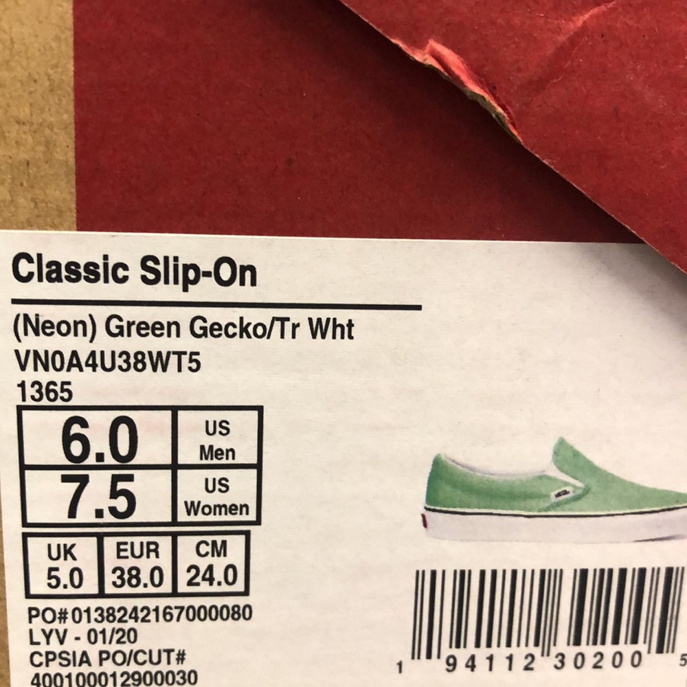 Vans Classic Slip On Neon Green Gecko/White Shoes - Picture 13 of 14